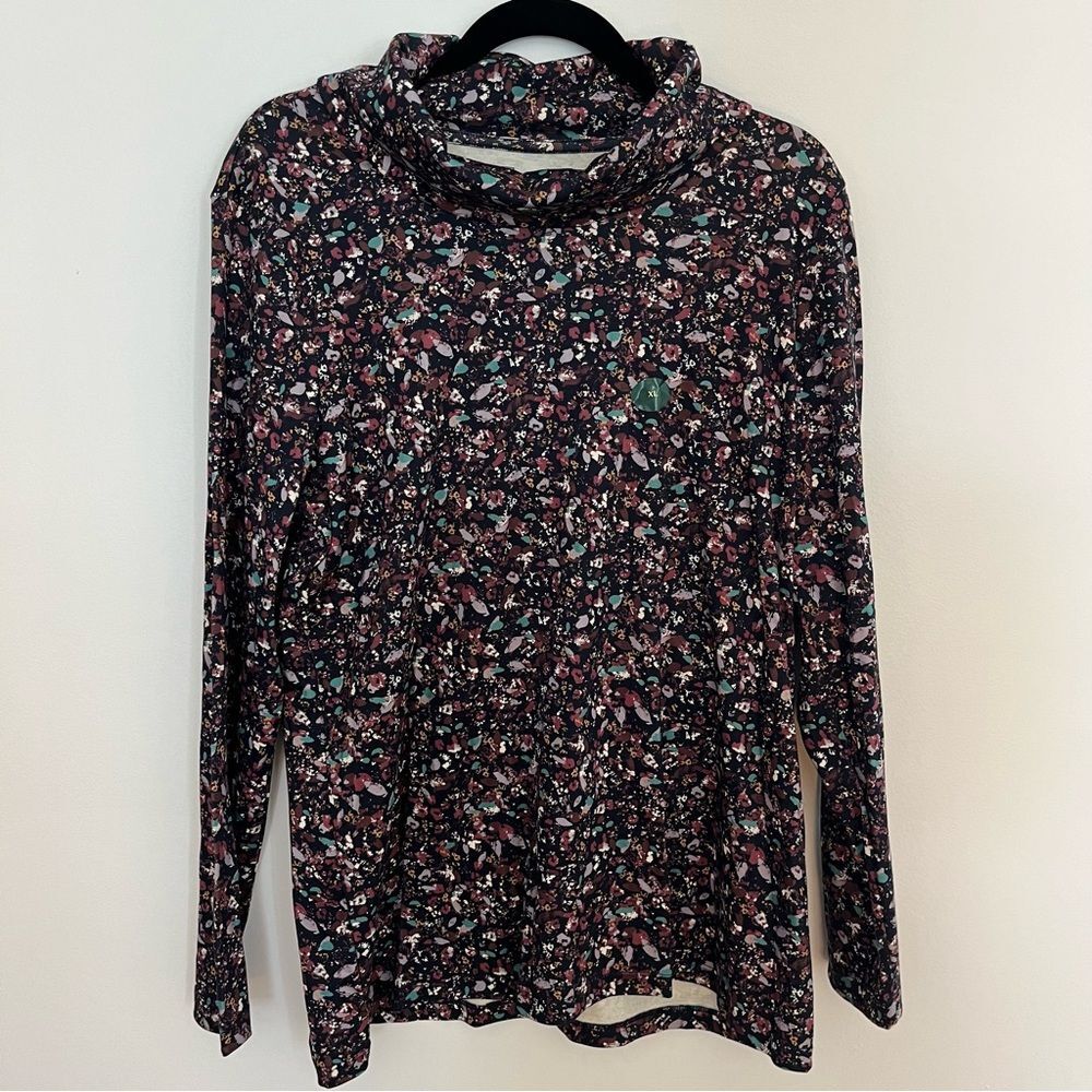 LL bean Women's Pima Cotton Tee, Long-Sleeve Cowlneck Print NWOT XL